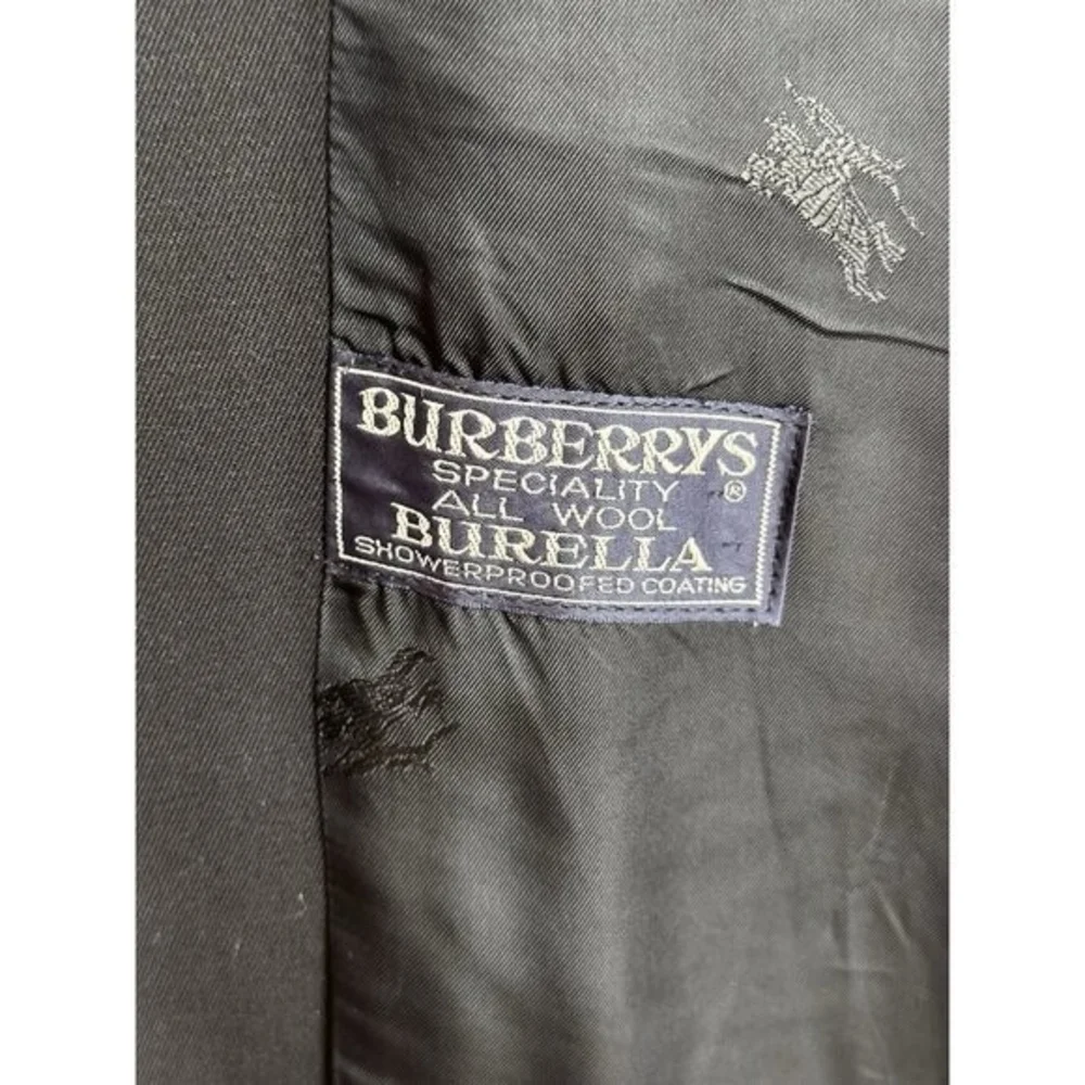 Authentic Burberry 100% Wool Navy Blue Midi Trench Coat Women's 10 Waterproof - Picture 10 of 13